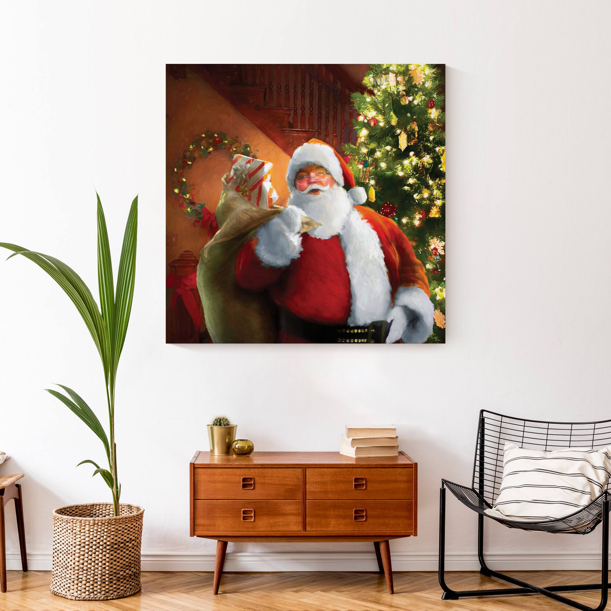Santa Gets Ready 36x36 Canvas Wall Art